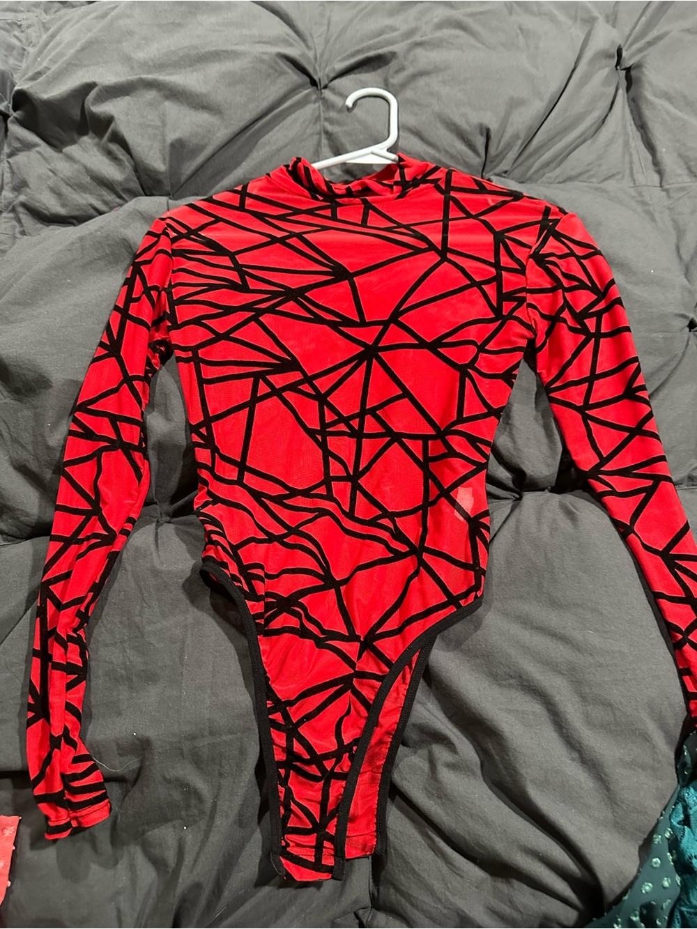 Red Geometric Long-Sleeve One-Piece Bodysuit